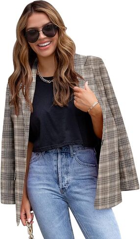 CRAZY GRID Womens Casual Blazer Jacket Long Sleeve Open Front Work Office Blazer Lapel Button Jacket in Saudi Arabia