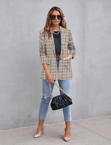 CRAZY GRID Womens Casual Blazer Jacket Long Sleeve Open Front Work Office Blazer Lapel Button Jacket in Saudi Arabia