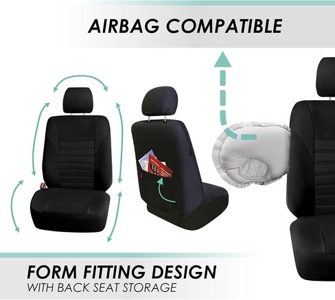 FH Group Car Seat Covers Premium 3D Air Mesh Front Set with Gift - Universal Fit for Cars, Trucks & SUVs (Black) FB068102 in Kuwait