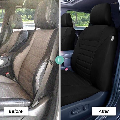 FH Group Car Seat Covers Premium 3D Air Mesh Front Set with Gift - Universal Fit for Cars, Trucks & SUVs (Black) FB068102 in Kuwait