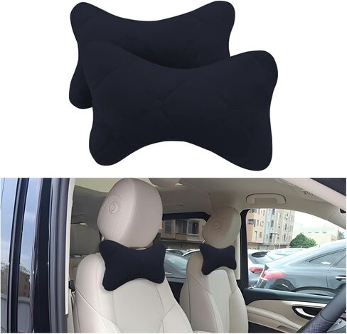 2PCS Car Headrest Pillow, Soft Comfortable Vehicle Neck Pillow Cushion, Automotive Interior Head Rest Pad Accessories for Driving Fatigue Relief, Universal for SUV, Sedan, Truck (Black) in Kuwait