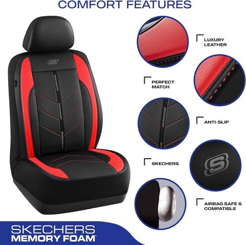Skechers Car Seat Covers,Luxury Faux Leather Seat Covers,Waterproof Anti Slip Car Seat ProtectorFull Set,Car Accessories Airbag Universal Fit for Most Cars,Vans,Trucks,SUV,Black in Kuwait