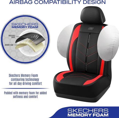 Skechers Car Seat Covers,Luxury Faux Leather Seat Covers,Waterproof Anti Slip Car Seat ProtectorFull Set,Car Accessories Airbag Universal Fit for Most Cars,Vans,Trucks,SUV,Black in Kuwait