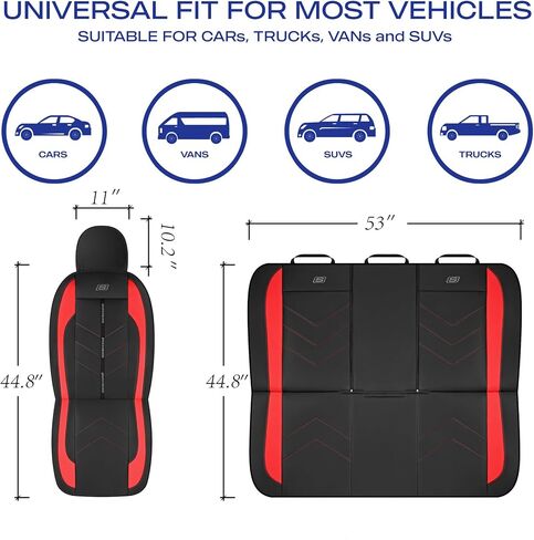 Skechers Car Seat Covers,Luxury Faux Leather Seat Covers,Waterproof Anti Slip Car Seat ProtectorFull Set,Car Accessories Airbag Universal Fit for Most Cars,Vans,Trucks,SUV,Black in Kuwait
