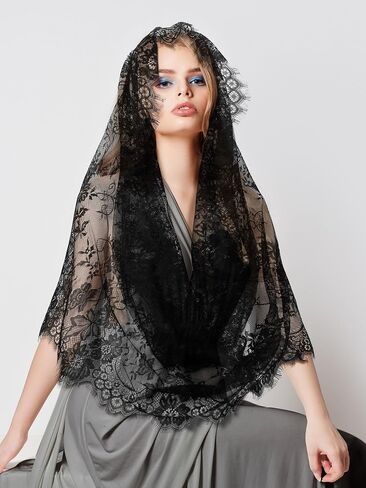 Bencailor 2 Pcs Catholic Mantilla Veil for Church The First Communion Lace Veils Long Wedding Veils for Bridal Women in Saudi Arabia