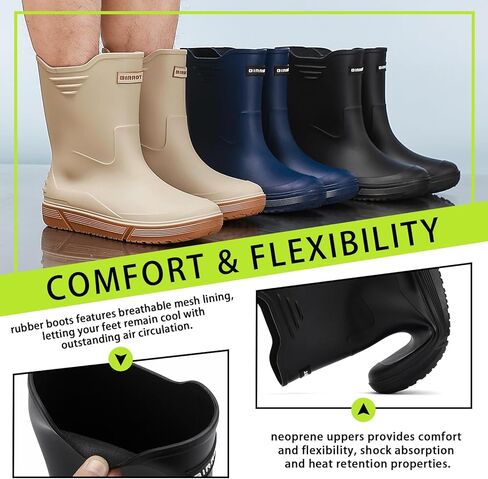 أحذية المطر HSTTGSR للرجال مقاوم للماء أحذية مطاطية غير قابلة للانزلاق في الهواء الطلق أحذية الحديقة في منتصف العجل أحذية أحذية الراحة خفيفة الوزن لتسلق الصيد in Kuwait