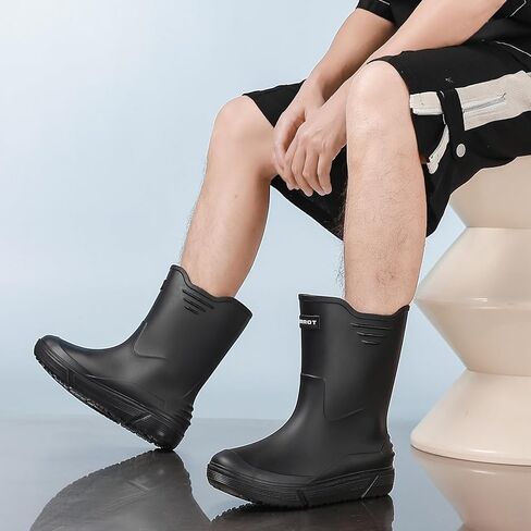 أحذية المطر HSTTGSR للرجال مقاوم للماء أحذية مطاطية غير قابلة للانزلاق في الهواء الطلق أحذية الحديقة في منتصف العجل أحذية أحذية الراحة خفيفة الوزن لتسلق الصيد in Kuwait