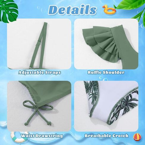 Weixinbuy Girls Swimsuit 3 قطعة بدلة السباحة للمراهقين أطفال الكشكش ملابس السباحة الاستوائية طباعة بيكيني in Kuwait