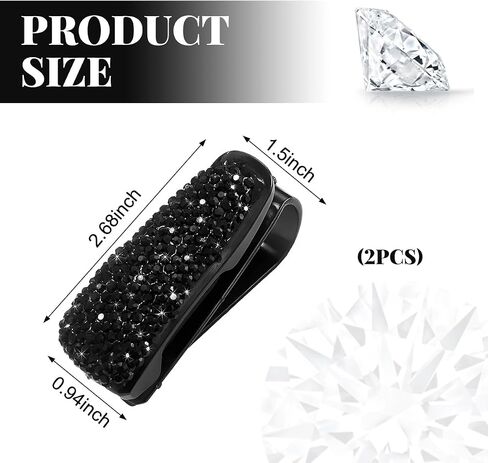 2 PCS Car Sun Visor Glasses Holder, Fashion Bling Car Eyeglasses Sunglasses Hanger for Women Girls, Glasses Holder Clip Hanger Mount with Ticket Card Clip, Car Accessories (Black) in Saudi Arabia