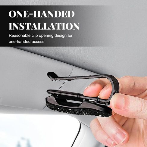 2 PCS Car Sun Visor Glasses Holder, Fashion Bling Car Eyeglasses Sunglasses Hanger for Women Girls, Glasses Holder Clip Hanger Mount with Ticket Card Clip, Car Accessories (Black) in Saudi Arabia