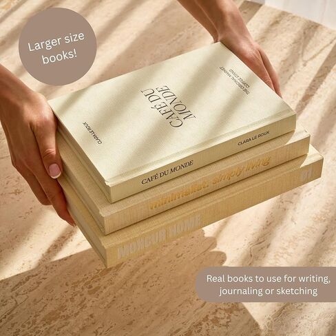 Fake Books for Decoration Set of 3 Coffee Table Books Neutral Beige Home Decor Black & White Coffee Table Removable Covers with Real Blank Pages Modern Aesthetic (Large) in Saudi Arabia
