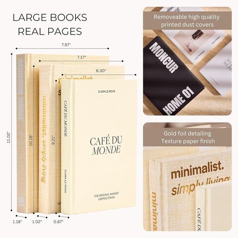 Fake Books for Decoration Set of 3 Coffee Table Books Neutral Beige Home Decor Black & White Coffee Table Removable Covers with Real Blank Pages Modern Aesthetic (Large) in Saudi Arabia