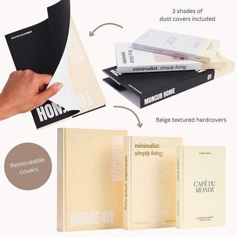 Fake Books for Decoration Set of 3 Coffee Table Books Neutral Beige Home Decor Black & White Coffee Table Removable Covers with Real Blank Pages Modern Aesthetic (Large) in Saudi Arabia