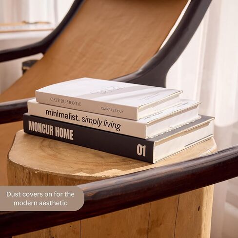 Fake Books for Decoration Set of 3 Coffee Table Books Neutral Beige Home Decor Black & White Coffee Table Removable Covers with Real Blank Pages Modern Aesthetic (Large) in Saudi Arabia