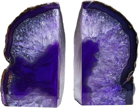 AMOYSTONE Teal Agate Geode Bookends, Unique Natural Crystal Book Holder 2-3 LBS with Rubber Bumpers, Sujetalibros for Small Books and Kitchen Cookbooks, Stylish and Functional in Saudi Arabia