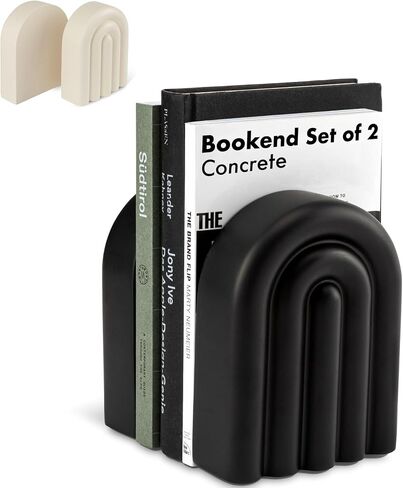 KIVY Concrete Book Ends for Shelves [Heavy Duty BOOKENDS] - Bookends Decorative for Heavy Books - Modern Trendy Book Ends - Book Stopper for Shelves - Book Holders for Shelves (Black Bookends) in Kuwait