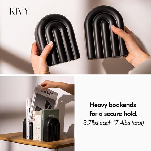 KIVY Concrete Book Ends for Shelves [Heavy Duty BOOKENDS] - Bookends Decorative for Heavy Books - Modern Trendy Book Ends - Book Stopper for Shelves - Book Holders for Shelves (Black Bookends) in Kuwait