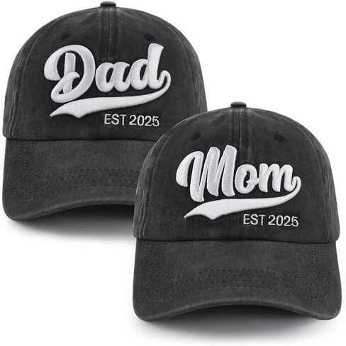 2PCS Mom and Dad EST 2025 2026 Hat, Adjustable 3D Embroidered New Parents Gifts Baseball Cap in Kuwait