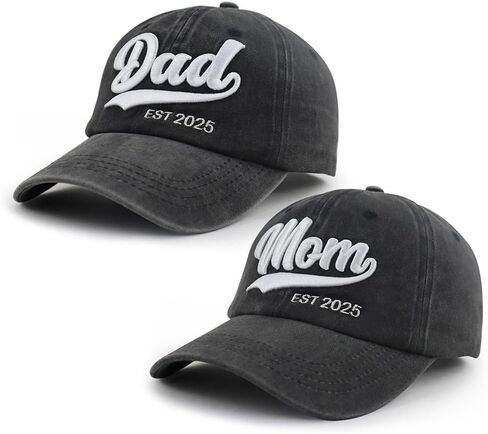 2PCS Mom and Dad EST 2025 2026 Hat, Adjustable 3D Embroidered New Parents Gifts Baseball Cap in Kuwait