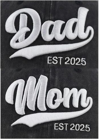 2PCS Mom and Dad EST 2025 2026 Hat, Adjustable 3D Embroidered New Parents Gifts Baseball Cap in Kuwait