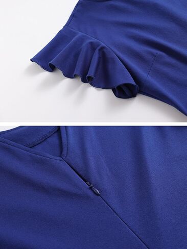 MSLG Women's Fit and Flare Ruffle Short Sleeves Dresses Work V-Back Cocktail Semi Formal A Line Dress with Pockets 842 in Saudi Arabia
