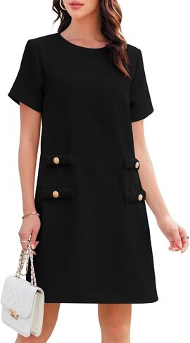 Wenrine Women's Tweed Mini Dress Short Sleeve Crew Neck Work Office Elagant Formal Summer A Line Dresses in Kuwait