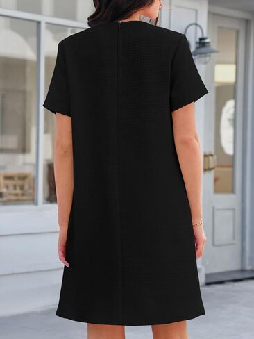 Wenrine Women's Tweed Mini Dress Short Sleeve Crew Neck Work Office Elagant Formal Summer A Line Dresses in Kuwait