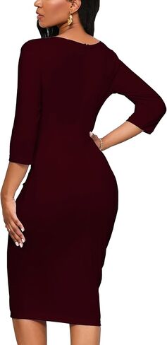 Fitted Work Dresses for Women 3/4 Sleeve Bodycon Ruffle Vintage Pencil Midi Dress in Kuwait