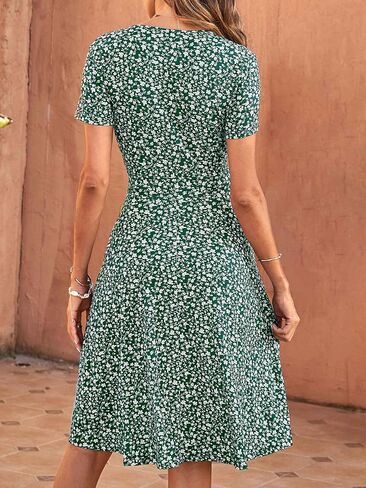 Msbasic Womens Summer Wrap v الرقبة الفساتين غير الرسمية الأزهار قصيرة الأكمام in Kuwait