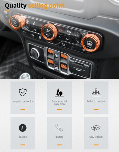 Hoolcar نافذة التبديل زر الغلاف وحدة التخزين الراديو مكيف الهواء لمكيف الهواء مفتاح مفتاح مقبض المقبض متوافق مع Jeep Wrangler JL JLU 2018-2025 & Gladiator JT Accessories ، Orange in Kuwait