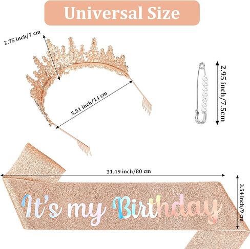 Birthday Crown Adult Woman & Glitter It's My Birthday Sash for Women Birthday Tiara for Women Princess Tiara Birthday Hat Birthday Headband for Parties Favors Rose Gold Birthday Decorations in Kuwait