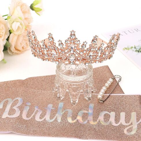 Birthday Crown Adult Woman & Glitter It's My Birthday Sash for Women Birthday Tiara for Women Princess Tiara Birthday Hat Birthday Headband for Parties Favors Rose Gold Birthday Decorations in Kuwait