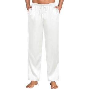 Swomog Mens Satin حريري سراويل بيجاما ناعم الحرير الطويل بيجاما مع الرباط وزر الأزرار in Kuwait