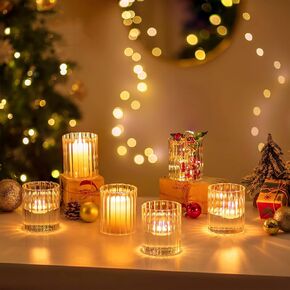 Hewory Small Glass Cylinder Marys for Centerces Bulk - مجموعة من 24 حاملاً قصيرًا في شمعة الإعصار ، مزهرية منخفضة لاستقبال حفل زفاف أحداث استحمام الطفل الحزب الطاولة المنزلية