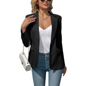 Women's Blazers Business Casual Padded Shoulder Blazer - Long Sleeve Slim Fit Work Office Suit Jackets with Pockets