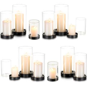 Glasseam Glass Hurricane Candle Holder: Gold Bailar Candle Holdle Set من 3 صينية شمعة معدنية مع مداخن شمعة زجاجية صافية للمنتخب المركزية ديكور حفل زفاف في الهواء الطلق
