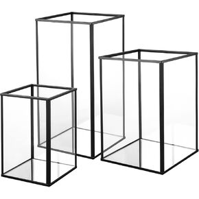 yshengood Hurricane Glass Candle Holder,Black Candle Holder 3 Pieces