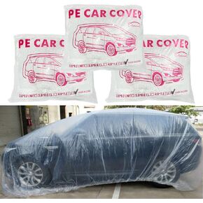4 Packs Disposable Car Cover Clear Plastic Car Cover Universal Rain Dust Garage Cover with Elastic Band Medium (12 ft x 22 ft)