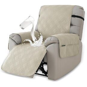 Deisy Dee Waterproof Recliner Chair Covers with Storage Pocket - Extend Sofa Life, Comfortable & Washable, Available in 10 Colors (Ivory, 24.8 ")