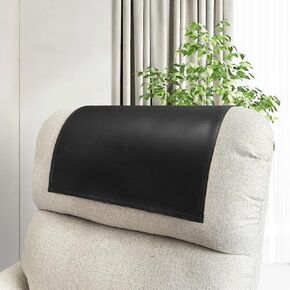 molasofa Non-Slip Faux Leather Headrest Protector for Recliner Chair, Headrest Cover for Furniture Slipcovers - Vinyl Head Protector - Theater Seat Cover for Home & Office (17x27in, Thick Black)