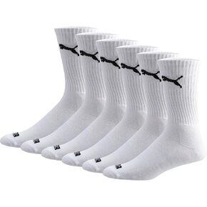 PUMA Men's 6 Pack Crew Socks, White/Black, 10-13