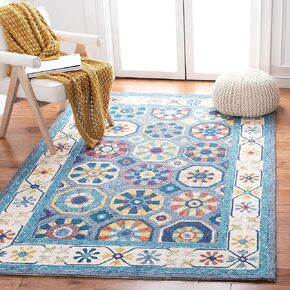 سجادة Safavieh Metro Collection Runner - 2'3" x 9'، أزرق وعاجي، صوف مصنوع يدويًا، مثالية للمناطق ذات حركة المرور العالية في غرفة المعيشة وغرفة النوم (MET116M)