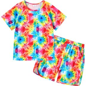 ملابس Disaur Girls Summer Closy 2 قطعة ربطة عنصير للبنات T-Shirt و Shorts مع جيوب جانبية من 4 إلى 10 سنوات