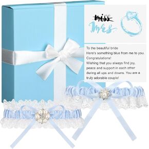 2 Pcs Blue Wedding Garters for Bride Something Blue Gift Lace Garter Belt Set for Bride Women