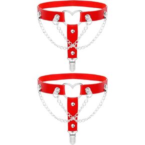 Thigh High Garter Belt Adjustable Rock Heart Gothic Leg Suspender Belts Rave Party Thigh Lingerie for Women(2 PCs)
