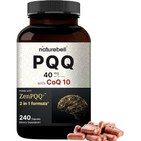 NatureBell PQQ 40mg Per Serving with CoQ10, 240 Capsules | Active Pyrroloquinoline Quinone, Highly Bioavailable ZenPQQ+ Formula – Promotes Heart, Brain, & Mitochondrial Health – Non-GMO