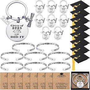 Remuuly 32 Pcs 2025 Graduation Gifts Bulk Unisex Bracelets Comes in Cap Box with Quote Card Keychain for Class of 2025 Graduation Gifts