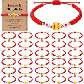 Zeyune 30 Set Sport Softball Bracelets Gift Bulk Baseball Softball Bead Wristbands مع بطاقات ملهمة هدايا لاعبي اللاعبين عيد ميلاد لصالح الحفلات الرياضية