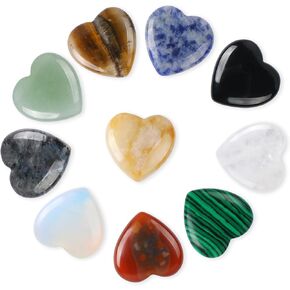 Midelong Natural Heart Healing Crystals Stones Rose Quartz Amethyst مصقول الحجر الحجري الأحجار الكريمة المقيدة Reiki موازنة التأمل 0.8 "الهدايا البلورية للنساء ، حزمة من 10