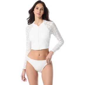 Michael Kors Women's Laser Cut Zip Front Cropped Rashguard